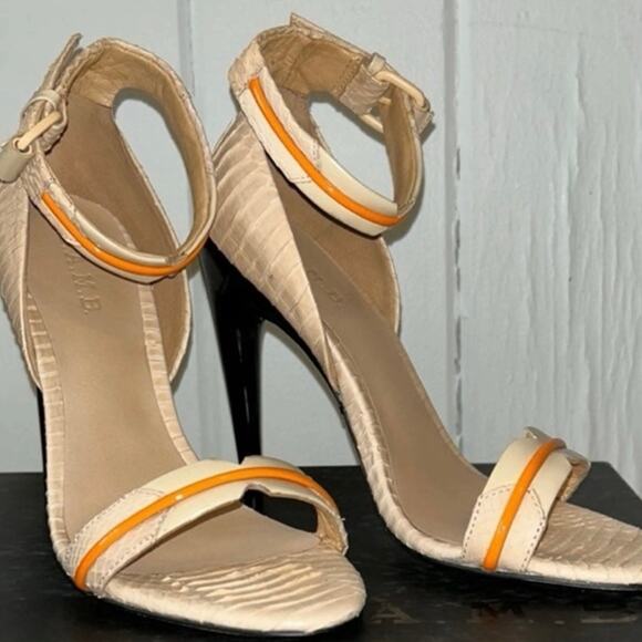 L.A.M.B Leather Heels Beige & Orange Strappy Stiletto Size 8 - Picture 7 of 7